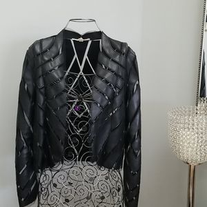 Black faux leather with lace jacket